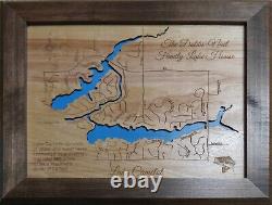 Carte en bois découpée au laser du lac Camelot, WI, fabriquée sur commande