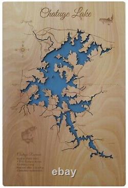 Carte en bois découpée au laser du lac Chatuge NC, art mural fait sur commande