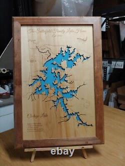 Carte en bois découpée au laser du lac Chatuge NC, art mural fait sur commande