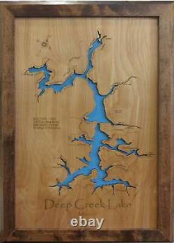 Carte en bois découpée au laser du lac Deep Creek, MD