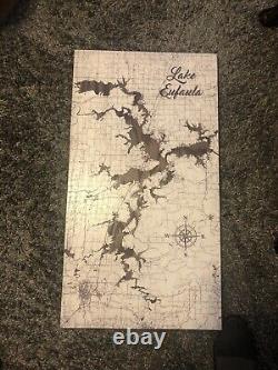 Carte en bois découpée au laser du lac Eufaula, OK - Art mural fait sur commande