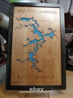 Carte en bois découpée au laser du lac Eufaula, OK - Art mural fait sur commande