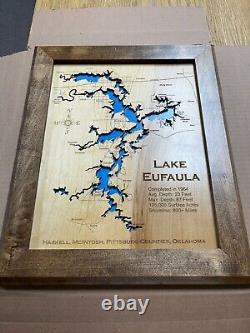 Carte en bois découpée au laser du lac Eufaula, OK - Art mural fait sur commande