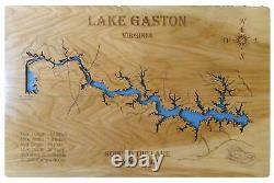 Carte en bois découpée au laser du lac Gaston, en Caroline du Nord, fabriquée sur commande