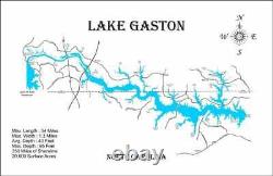 Carte en bois découpée au laser du lac Gaston, en Caroline du Nord, fabriquée sur commande