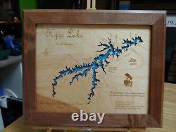 Carte en bois découpée au laser du lac Hyco, NC - Fabriquée sur commande