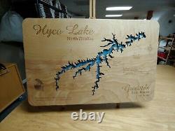 Carte en bois découpée au laser du lac Hyco, NC - Fabriquée sur commande