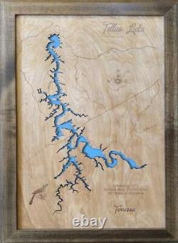 Carte en bois découpée au laser du lac Tellico, TN - Art mural sur commande