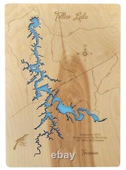 Carte en bois découpée au laser du lac Tellico, TN - Art mural sur commande