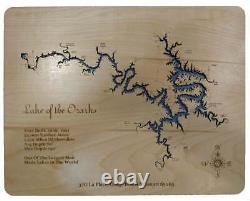Carte en bois découpée au laser du lac des Ozarks, MO, art mural fait sur commande