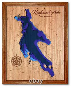 Carte en bois découpée au laser en 3D du lac Newfound, New Hampshire. Décoration pour maison au bord du lac.