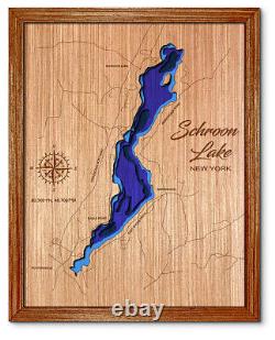 Carte en bois découpée au laser en 3D du lac Schroon à New York. Décoration pour maison au bord du lac.