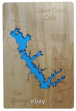 Carte murale en bois découpée au laser de Cedar Creek Lake, TX fabriquée sur commande