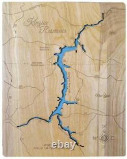 Carte murale en bois découpée au laser du lac Kinzua à New York et en Pennsylvanie