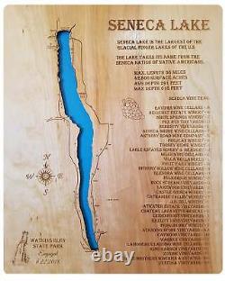 Carte murale en bois découpée au laser du lac Seneca et de la route des vins de New York