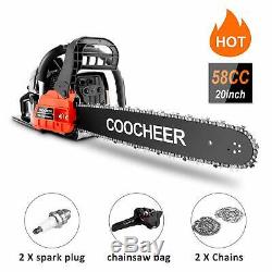 Coocheer 20 58cc Essence Chainsaw Machine De Découpage De La Chaîne Bois Gaz Scie 2t @