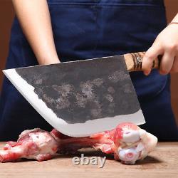 Couteau À Lame Forgée En Acier Couteau Chef Chop Bone Coupe De Viande Porc Poisson Marron Bois XL