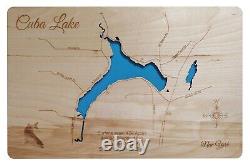 Cuba Lake, New York Laser Cut Wood Map Wall Art Fabriqué Sur Commande