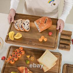 Ensemble de 3 planches à découper en bois d'acacia pour la cuisine, planche à découper épaisse, grande planche en bois