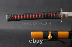 Épée de katana japonaise en peau de raie rouge véritable à lame pleine en argile trempée TRANCHANTE peut couper