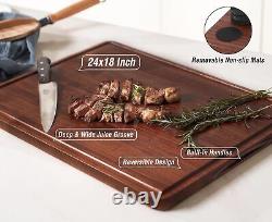 Grand Planche à Découper en Noyer pour Cuisine 24x18 (Boîte Cadeau) avec Rigole à Jus