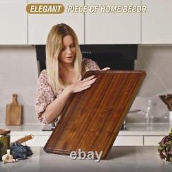 Grand Planche à Découper en Noyer pour Cuisine 24x18 (Boîte Cadeau) avec Rigole à Jus