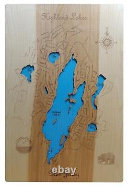 Highland Lakes, Nj Laser Cut Wood Map Wall Art Fabriqué Sur Commande