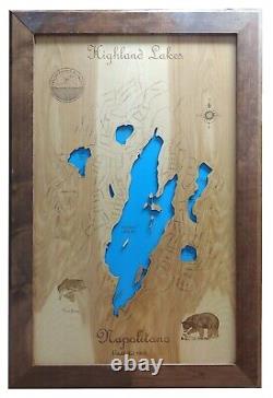 Highland Lakes, Nj Laser Cut Wood Map Wall Art Fabriqué Sur Commande