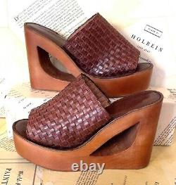 Jeffrey Campbell Sandal Slide Platform Couper Weave Cuir Marron 9 Nouveau