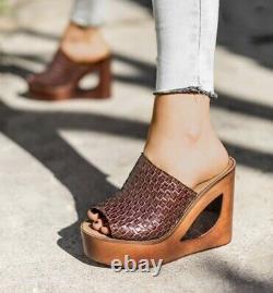 Jeffrey Campbell Sandal Slide Platform Couper Weave Cuir Marron 9 Nouveau