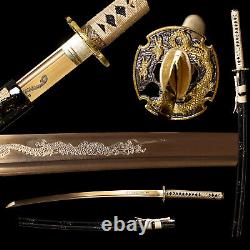 Katana en or en acier au carbone 1095 prêt pour la bataille, épée japonaise tranchante à lame pleine