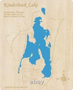 Kinderhook Lake, New York Laser Cut Wood Map Wall Art Fabriqué Sur Commande
