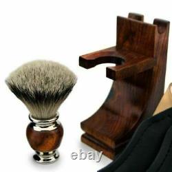 Kit de rasage BARBIER ANCIEN STYLE en bois naturel pour rasoir droit et pinceau pour hommes