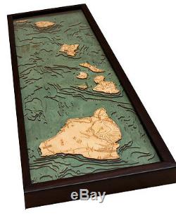 Les Îles Hawaïennes 13,5 X 43 Nouveau Laser-cut 3 Dimen Bois Graphique / Lac Art Carte