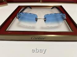 Lunettes de soleil Cartier C Decor en bois bleu avec verres personnalisés en diamant taillé Ciel Bleu 2022