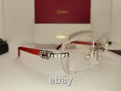 Lunettes de soleil en bois rouge Cartier Iced Out C Decor avec lentilles transparentes taillées en diamant