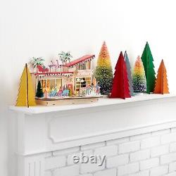 Marché mondial de la maison de Noël rétro en bois découpé au laser avec LED