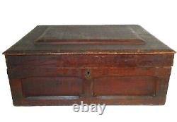 Mid-19th C American Antique Chamfered Panel, Hinged Lidded Wdn Box Withold Lacquer