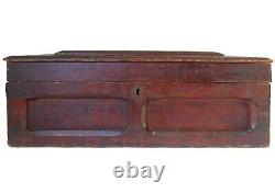 Mid-19th C American Antique Chamfered Panel, Hinged Lidded Wdn Box Withold Lacquer