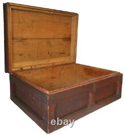 Mid-19th C American Antique Chamfered Panel, Hinged Lidded Wdn Box Withold Lacquer