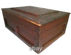 Mid-19th C American Antique Chamfered Panel, Hinged Lidded Wdn Box Withold Lacquer