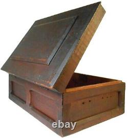 Mid-19th C American Antique Chamfered Panel, Hinged Lidded Wdn Box Withold Lacquer