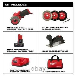 Milwaukee 2522-21xc M12 Fuel 12v 3 Compact Brushless Cut Off Outil / Scie Kit-vente