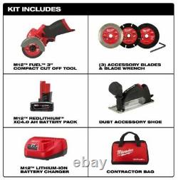Milwaukee 2522-21xc M12 Fuel Brushless Li-ion 3 In. Kit D'outils Compact Cut Off Nouveau