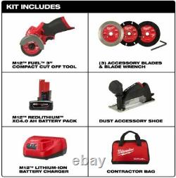 Milwaukee M12 Fuel 12v 3-in Cordless Cut Tool Kit 4.0 Ah Batter Charger Sac