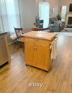 Mobile Kitchen Cart Island Top Solid Wood Butcher Block Cutting Board Roues Nouveau
