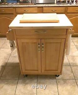 Mobile Kitchen Island Cart Roues Top Luxury Cutting Board Solid Wood Block Nouveau