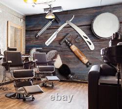 Mural de papier peint pour salon de coiffure 3D en bois ancien J2164 Hair Cut Barber Shop Murals Erin.