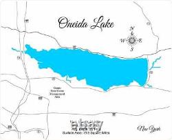 Oneida Lake, New York Laser Coupe Bois Carte Wall Art Fait À La Commande