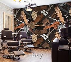 Papier peint mural auto-adhésif pour salon de coiffure W170 en style bois 3D avec coupe de cheveux Vera